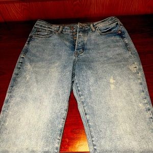 Old Navy Extra High Rise OG Straight Patch Jeans Blue Women's Sz 10s